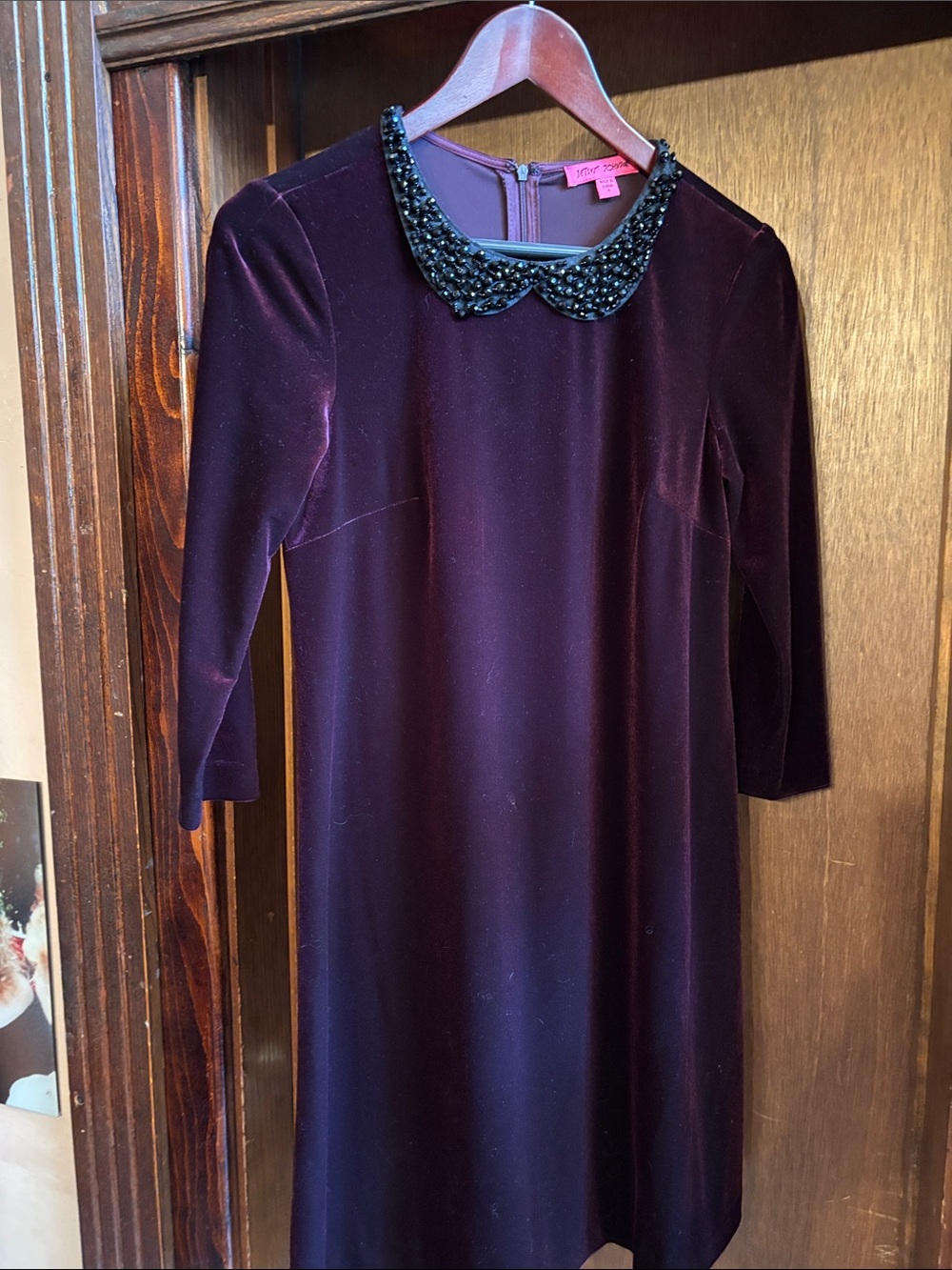 Betsey Johnson Plum Velvet Dress with Beaded Collar